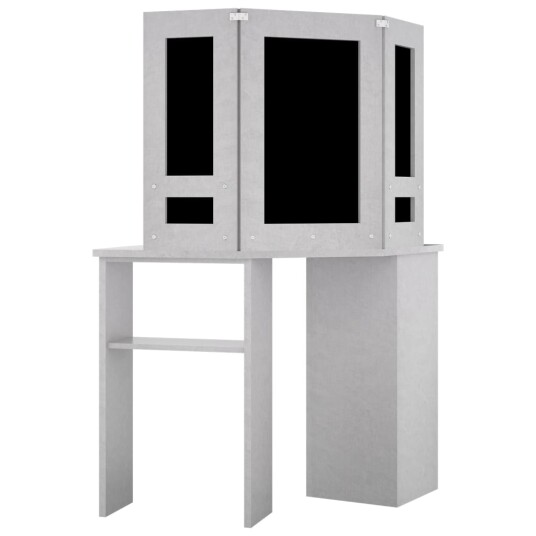 vidaXL Hjørnemontert sminkebord med LED betonggrå 111x54x141,5 cm