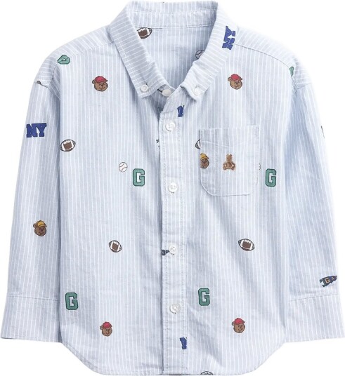 GAP Baby & Toddler Print Oxford Big Shirt BLUE SUEDE STRIPE 110