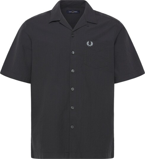 Fred Perry Seersucker Revere Collar Shirt Grey L Fred Perry Seersucker Revere Collar Shirt Grey L
