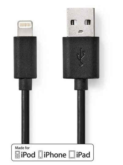 Nedis Lightning Kabel | USB 2.0 | Apple Lightning 8-Pinners | USB-A Han | 480 Mbps | Nikkel belagt | 1.00 m | Rund | PVC | Sort | Boks Nedis Lightning Kabel | USB 2.0 | Apple Lightning 8-Pinners | USB-A Han | 480 Mbps | Nikkel belagt | 1.00 m | Rund | PVC | Sort | Boks