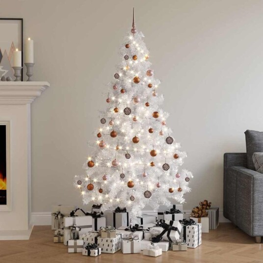 vidaXL Kunstig juletre halvt med LED og kuler 180 cm hvit