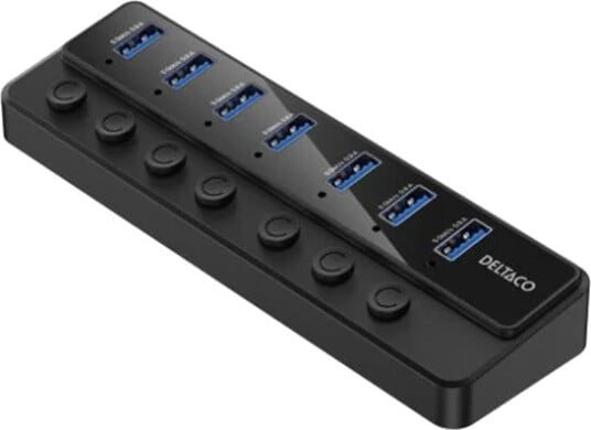 Deltaco USB-A Hub - 7x USB-A Ports USB-hub - USB 3.0 - 7 porter - Svart