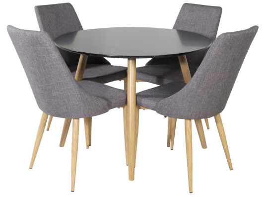 Venture Design Plaza & Leone spisegruppe Svart/grå 4 st stoler & bord 100 cm