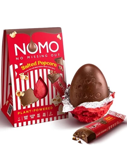 NOMO Salted Popcorn Egg and Bar   Vegansk Sjokoladeegg med Crunchy Salt Popcornsmak og Sjokoladebar 158 gram