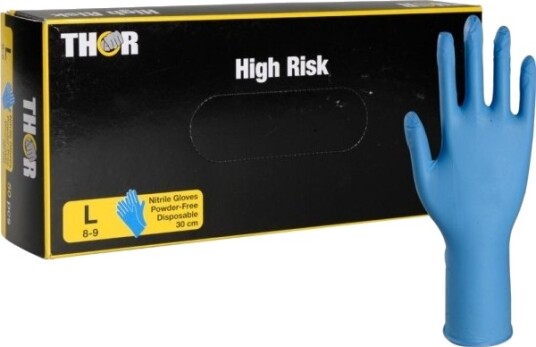 Engangshandske Thor High Risk L Blå Nitril   10 Stk.
