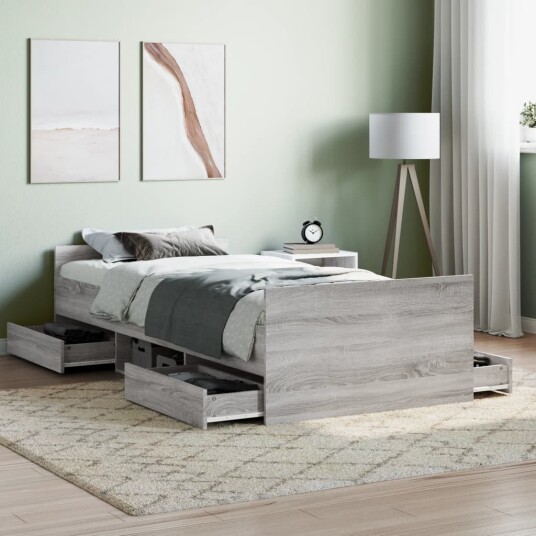 vidaXL Sengeramme med hode- og fotgavl grå sonoma 90x200 cm 8721012157644