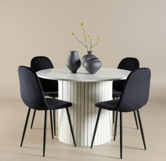 Spisegruppe Venture Home Härön Ø110 med 4 stk Polar Stoler Fløyel