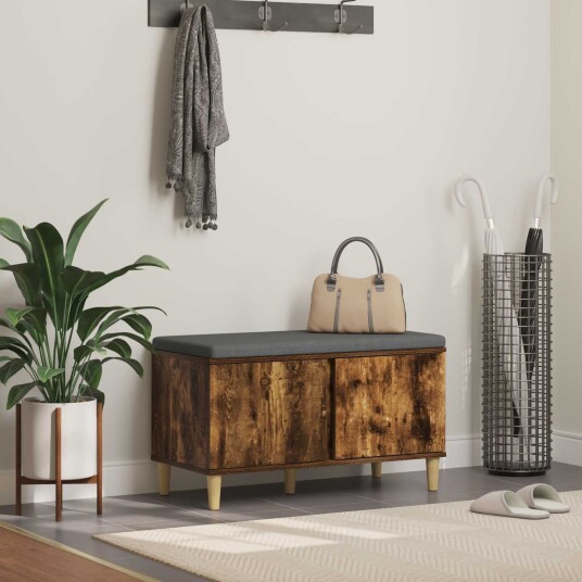 vidaXL Gangbenk Røkt Eik 80 x 38 x 46 cm Konstruert treverk og stoff vidaXL Gangbenk Røkt Eik 80 x 38 x 46 cm Konstruert treverk og stoff