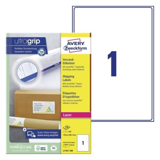 Avery fraktetiketter for store pakker og paller  Ultragrip  hvit 199,6 X 289,1 modell L7167-100