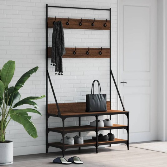 Klesstativ med skooppbevaring brun eik 100x40x184 cm 8721012196339