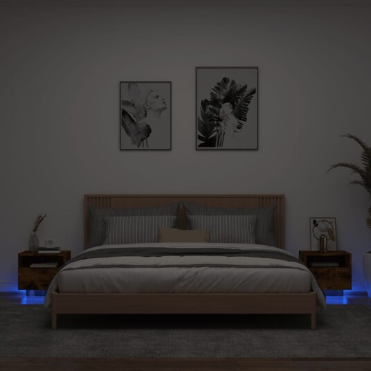  Nattbord med LED 2 stk røkt eik 40x39x37 cm 8721012253919