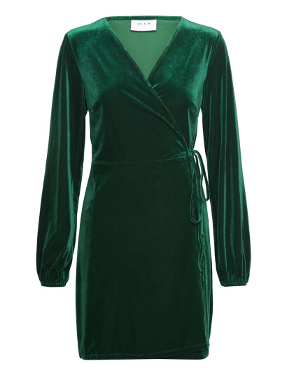 Vila Vikatja L/S Short Velvet Wrap Dress/Ka - Green - XS Vila Vikatja L/S Short Velvet Wrap Dress/Ka - Green - XS