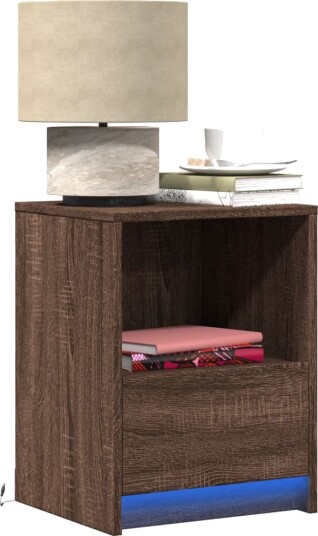  Nattbord med LED brun eik konstruert tre 8721102965968