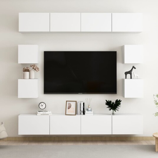 TV benksett 8 deler hvit konstruert tre TV benksett 8 deler hvit konstruert tre