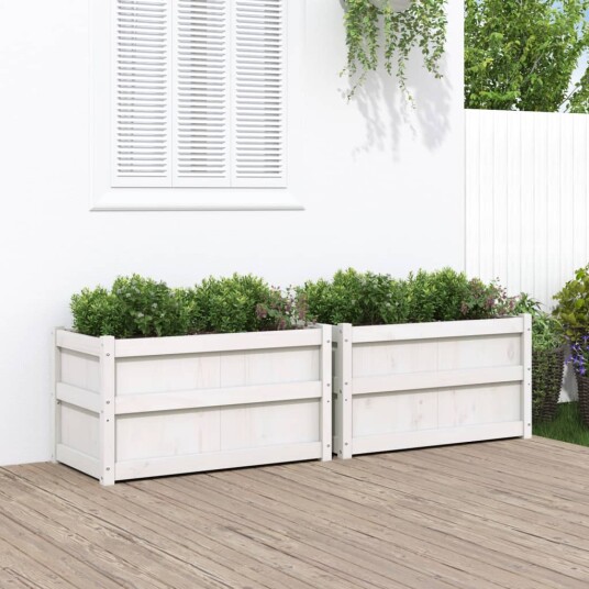Plantekasser 2 stk hvit heltre furu Plantekasser 2 stk hvit heltre furu