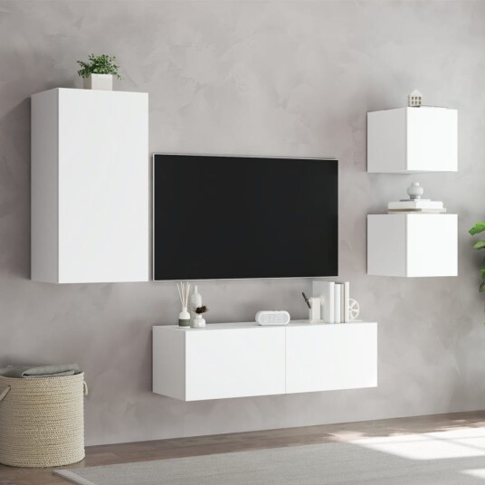 vidaXL Vegghengte TV-benker med LED 4 stk hvit 8721012472969