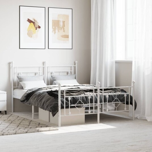 vidaXL Sengeramme i metall med hode- og fotgavl hvit 140x200 cm 8721012249400