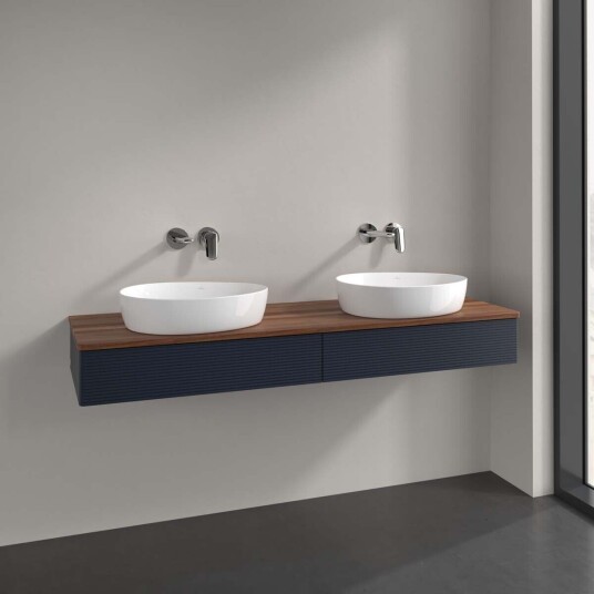 Villeroy & Boch Antao Servantskap med 2 skuffer 160x50x19 cm u/lys Blå Matt/Valnøtt Villeroy & Boch Antao Servantskap med 2 skuffer 160x50x19 cm u/lys Blå Matt/Valnøtt