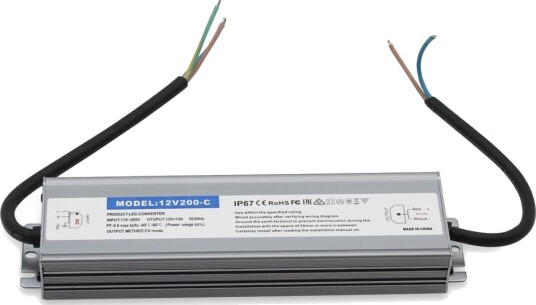 200W / 12V DC strømforsyning   16,6A IP67 vanntett