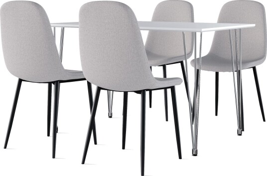 Kronblom Spisebord 120 cm + 4 stk Nibe stol grå med svarte ben - Hvit/Grå