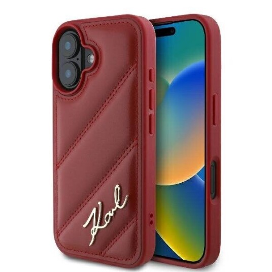 Karl Lagerfeld Rød Hardcase Mobildeksel til iPhone 16 med Quilted Design