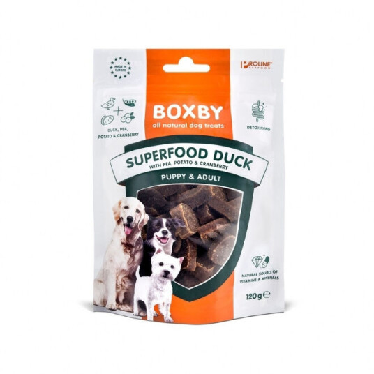 Boxby Superfood Tilleggsfôr med And, Erter og Tranebær 120 g Boxby Superfood Tilleggsfôr med And, Erter og Tranebær 120 g