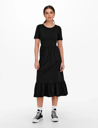 ONLY Onlmay Life S/S Peplum Calf Dress Jrs - Black - XS