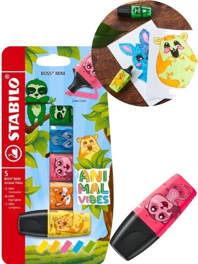 Stabilo Boss Mini Animal Vibes Markeringstusjer 5 Stk Mini Highlightere