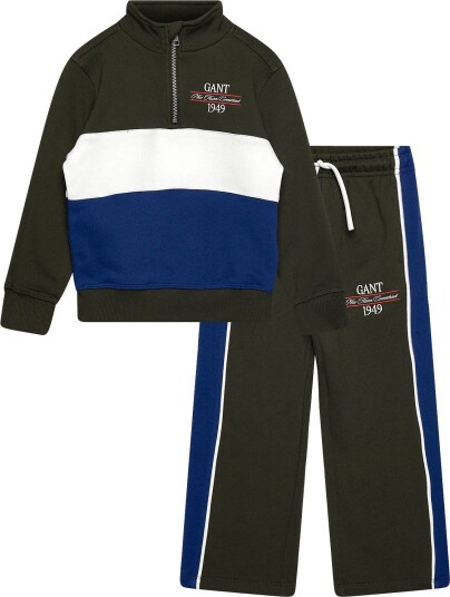 Gant Kids Graphic Half Zip & Sweatpant Set   DARK MOSS GREEN   104