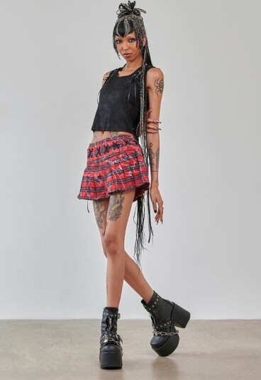 Banned Alternative Rockabilly Kort skjørt Riot Pleats Mini Skjørt S til XXL Damer rød