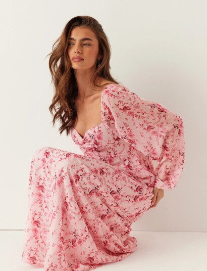Bubbleroom Twist Detail Maxi Dress   Pink   M