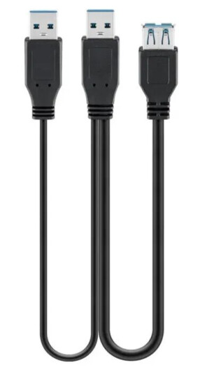 Goobay USB 3.0 Dual Power Adapter 0,3m Svart