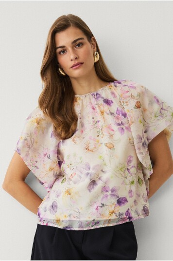 Ellos Collection   Bluse med ballongermer   Natur