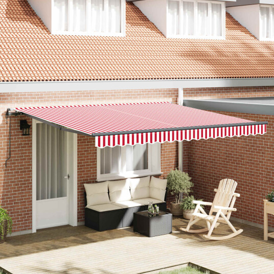 vidaXL automatisk uttrekkbar markise rød og hvit stripe 400x350 cm