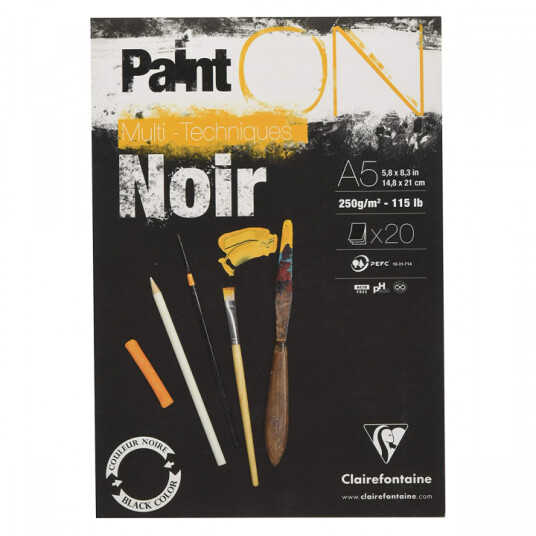Clairefontaine Paint'ON Multi-Techniques Black Noir A5