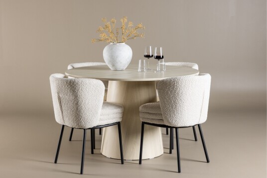 Venture Home Lanzo Spisegruppe 120 cm Rund med 4 Agnes stoler Whitewash/Hvid