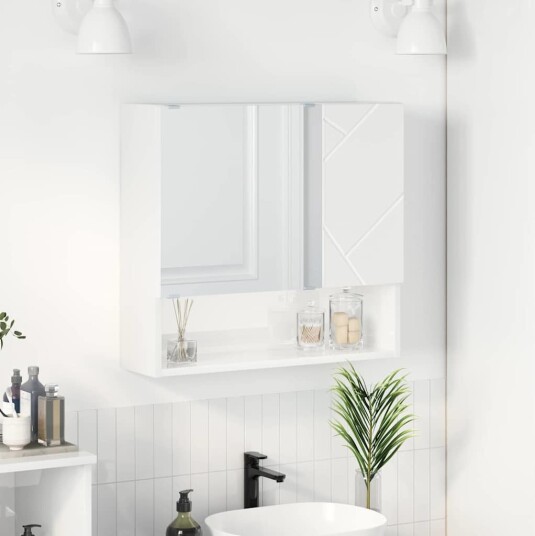 Speilskap med dør Høyglans hvit 59 x 17 x 55 cm Konstruert tre