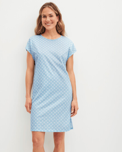 Calida Lovely Nights Short Sleeve Nightdress Blå Mønster bomull Small Dame