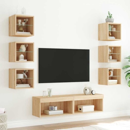 Vegghengte TV enheter med LED 8 deler sonoma eik konstruert tre Vegghengte TV enheter med LED 8 deler sonoma eik konstruert tre