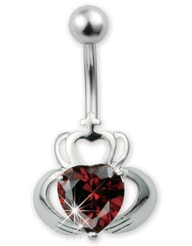 Queen of Heart Red Navlepiercing i Ekte Sølv