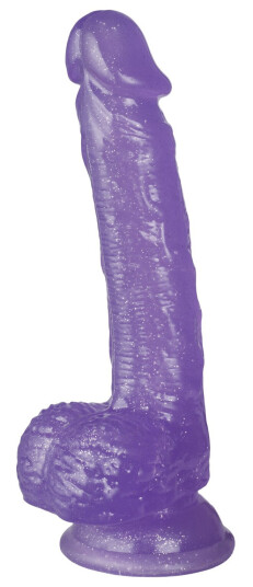 Baseks Glitter Lilla Dildo med Baller 21,5 cm - Lilla - Lilla