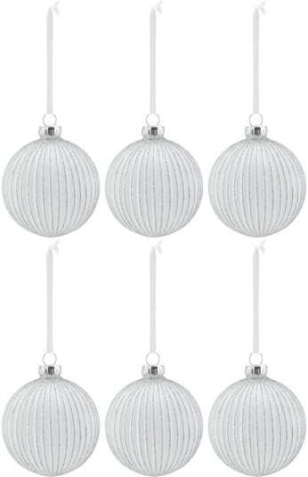 Scandi Living Holiday juletrekule 6-pakning White