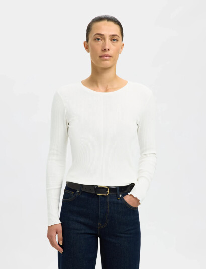 Selected Slfanna Ls Crew Neck Tee S Noos - White - XS