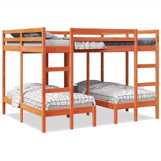 Trippel ramme køyeseng voksbrun 140x200/70x140 cm heltre furu 3308582
