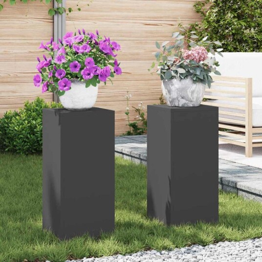  Utendørs Plante Stativ Søyle 2 stk Svart 24x24x55 cm Stål
