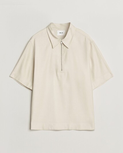NN07 Bruno Linen/Viscose Half Zip Polo Ivory NN07 Bruno Linen/Viscose Half Zip Polo Ivory