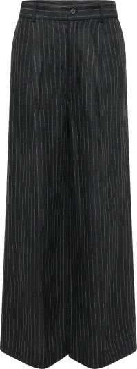 Lauren Ralph Lauren Chalk Stripe Linen Canvas Wide Leg Pant Black 34