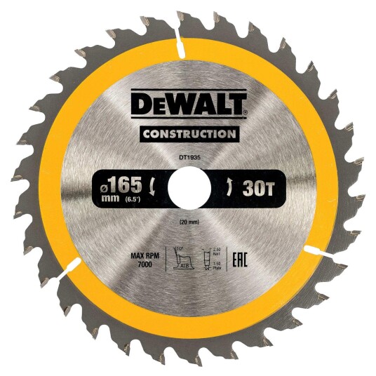 Dewalt DT1935-QZ Sirkelsagklinge 165 x 20 mm, 30T Dewalt DT1935-QZ Sirkelsagklinge 165 x 20 mm, 30T