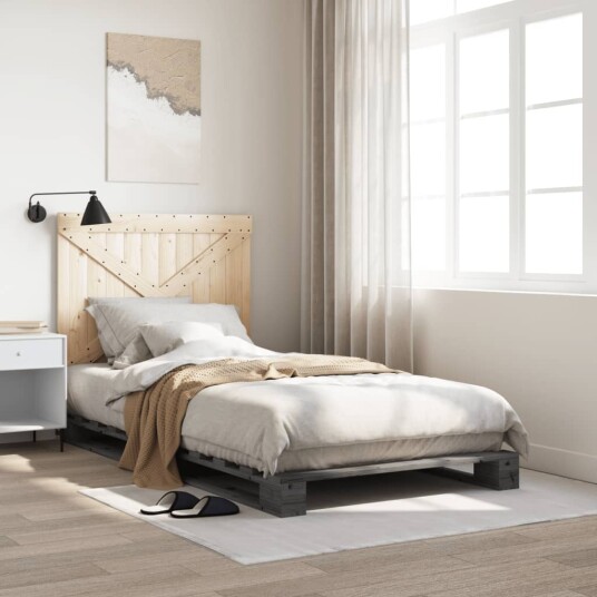  Sengeramme med hodegavl grå 100x200 cm heltre furu 3281581