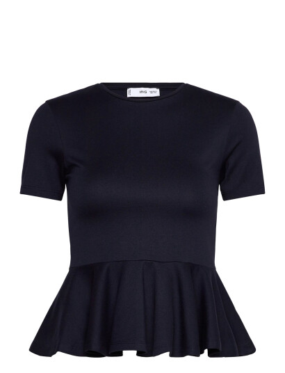 Mango Short-Sleeved Peplum T-Shirt - Navy - S